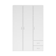 Interiax Kledingkast 'Saar' – 3 Deuren, 2 Lades, 1 Hanger & 3 legplanken | Wit | 176x121x51 cm