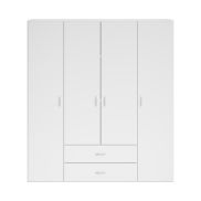 Interiax Kledingkast 'Saar' – 4 Deuren, 2 Lades, 2 Hangers & 4 Legplanken | Wit | 177x160x52 cm