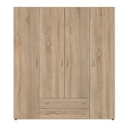 Interiax Kledingkast 'Saar' – 4 Deuren, 2 Lades, 2 Hangers & 4 Legplanken | Sonoma Eik | 177x160x52 cm