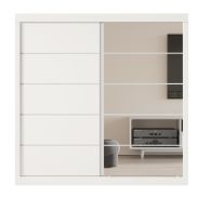 Interiax Armoire 'Mila' à Portes Coulissantes avec 1 Cintre, 4 Étagères et Miroir | Blanc | 197,5x182,5x52,5 cm