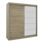 Interiax Kledingkast 'Mila' – Sonoma Eik Schuifdeurkast met 1 Hanger, 4 Legplanken & Spiegel | 197.5x182.5x52.5 cm