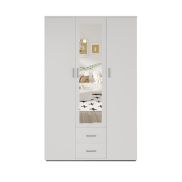 Interiax Kledingkast 'Lena' – 3 Deuren, 2 Lades, 1 Hanger, Spiegel & 4 Legplank | Wit | 185x120x52cm