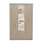 Interiax Kledingkast 'Lena' – 3 Deuren, 2 Lades, 1 Hanger, Spiegel & 4 Legplank | Sonoma Eik | 185x120x52cm