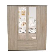 Interiax Wardrobe 'Lena' – 4 Doors, 2 Drawers, 1 Hanger, 2 Mirrors & 7 Shelves | Sonoma Oak | 185x160x52cm