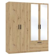 Interiax Kledingkast 'Siena' 4 Deuren, 1 Lade En 2 Spiegels | Artisan Eik | 210x180,4x54 cm