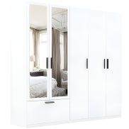 Interiax Kledingkast 'Siena' 5 Deuren, 1 Lade En 2 Spiegels | Wit | 210x225x54 cm