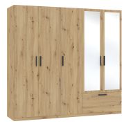 Interiax Kledingkast 'Siena' 5 Deuren, 1 Lade En 2 Spiegels | Artisan Eik | 210x225x54 cm