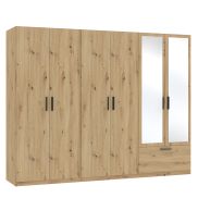 Interiax Kledingkast 'Siena' 6 Deuren, 1 Lade En 2 Spiegels | Artisan Eik | 210x269,8x54 cm