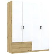 Interiax Kledingkast 'Lucca' 4 Deuren En 1 Lade | Wit/Artisan Eik | 210x180,4x54 cm