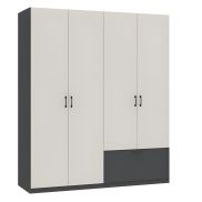 Interiax Kledingkast 'Lucca' 4 Deuren En 1 Lade | Antraciet/Cashmere | 210x180,4x54 cm