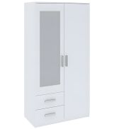 Interiax Kledingkast 'Empoli' 2 Deuren, 2 Laden En 1 Spiegel | Wit | 200,1x100,2x58,3 cm