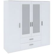 Interiax Kledingkast 'Empoli' 4 Deuren, 2 Laden En 2 Spiegels | Wit | 200,1x200x58,3 cm