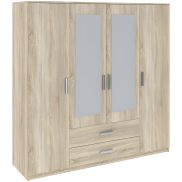 Interiax Kledingkast 'Empoli' 4 Deuren, 2 Laden En 2 Spiegels | Sonoma Eik | 200,1x200x58,3 cm