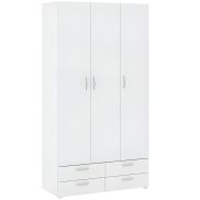 Interiax Kledingkast 'Verona' 3 Deuren, 4 Laden | Wit | 214x110,7x51,9 cm