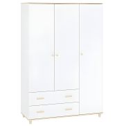 Interiax Kledingkast 'Treviso' 3 Deuren, 2 Laden | Wit/Goud | 180x119,9x50,5 cm