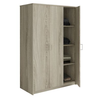 Interiax Wardrobe 'Amelie' – 3 Doors, 1 Hanger & 4 Shelves | Sonoma Oak | 180x120x54 cm