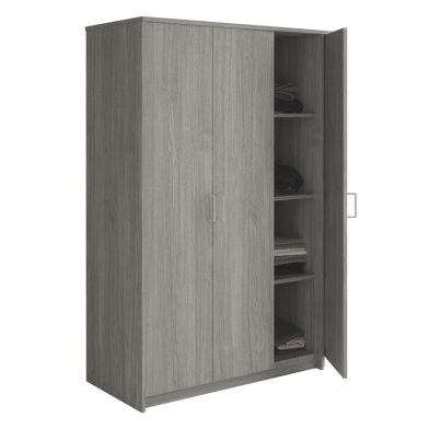 Interiax Armoire 'Amelie' - 3 Portes, 1 cintre et 4 Étagères | Chêne Gris | 180x120x54 cm