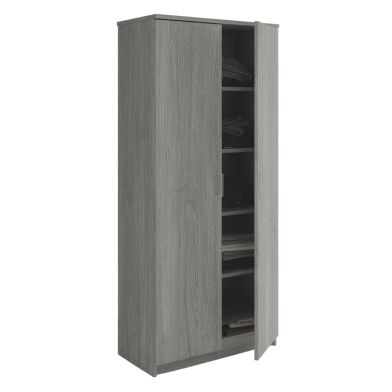 Interiax Storage Cabinet - Wardrobe 'Amelie' - 2 Doors & 4 Shelves | Grey Oak | 180x80x40 cm