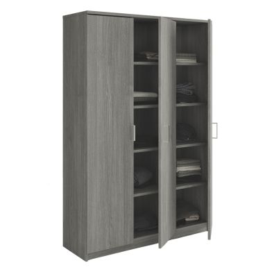 Interiax Storage Cabinet - Wardrobe 'Amelie' 3 Doors and 8 Shelves | Grey Oak | 180x120x40 cm