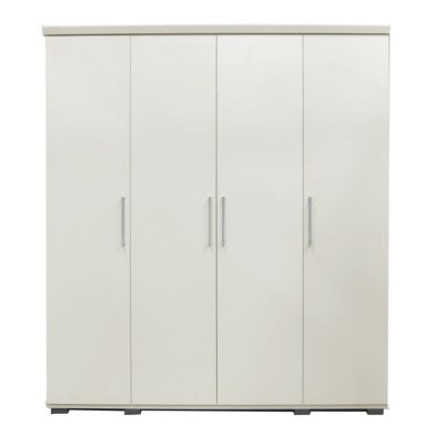 Interiax Kledingkast 'Mila' – 4 Deuren, 1 Hanger & 6 Legplanken | Wit | 183x160x52cm