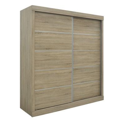 Interiax Wardrobe 'Mila' – Sonoma Oak Sliding-door Wardrobe With 1 Hanger & 4 Shelves | 197.5x182.5x52.5 cm