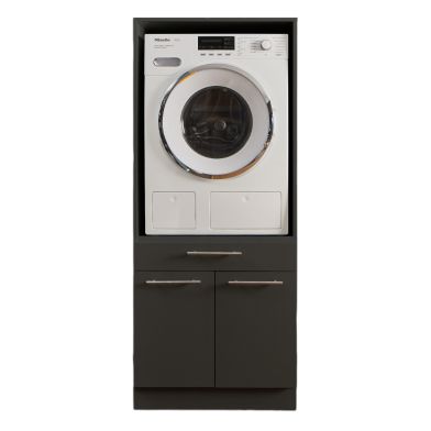 Interiax WASHWALL 'Mary' Wasmachine of Droogkast Ombouwkast Antraciet – Met 1 Lade voor Wasmand en 1 Opbergvak met 2 deuren - Wasmachinekast- 162x67.5x67.5 cm
