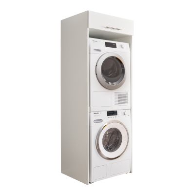 Interiax WASHWALL 'Mary' Washing Machine Surround Cabinet White - Surround Furniture For Dryer - With Storage Cabinet - 200x67.5x67.5 cm