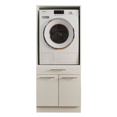 Interiax WASHWALL 'Mary' Wasmachine of Droogkast Ombouwkast Wit – Met 1 Lade voor Wasmand en 1 Opbergvak met 2 deuren - Wasmachinekast- 162x67.5x67.5 cm