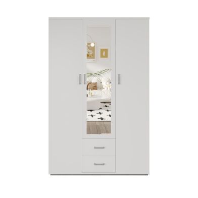 Interiax Kledingkast 'Lena' – 3 Deuren, 2 Lades, 1 Hanger, Spiegel & 4 Legplank | Wit | 185x120x52cm