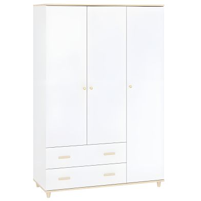 Interiax Armoire 'Treviso' 3 Portes et 2 Tiroirs | Blanc/Doré | 180x119,9x50,5 cm