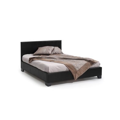 Interiax George Bed - Noir PU Cuir - 140x200 cm - Inclus Sommier à Lattes
