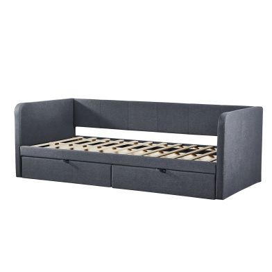 Interiax Liam Bed - Grey Fabric - 90x200cm - 2 Drawers
