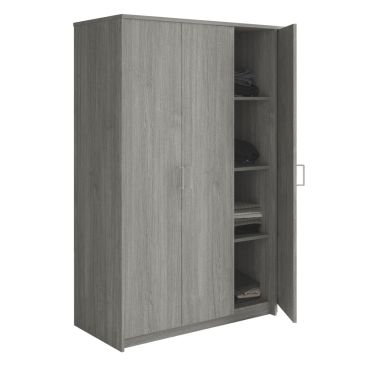 Interiax Kledingkast 'Amelie' &ndash; 3 Deuren, 1 Hanger & 4 Legplanken | Grijze Eik | 180x120x54 cm