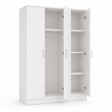 Interiax Kledingkast 'Amelie' &ndash; 3 Deuren, 1 Hanger & 4 Legplanken | Wit | 180x120x54 cm