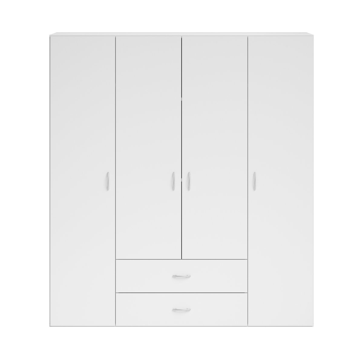 Interiax Wardrobe 'Saar' – 4 Doors, 2 Drawers, 2 Hangers & 4 Shelves | White | 177x160x52 cm