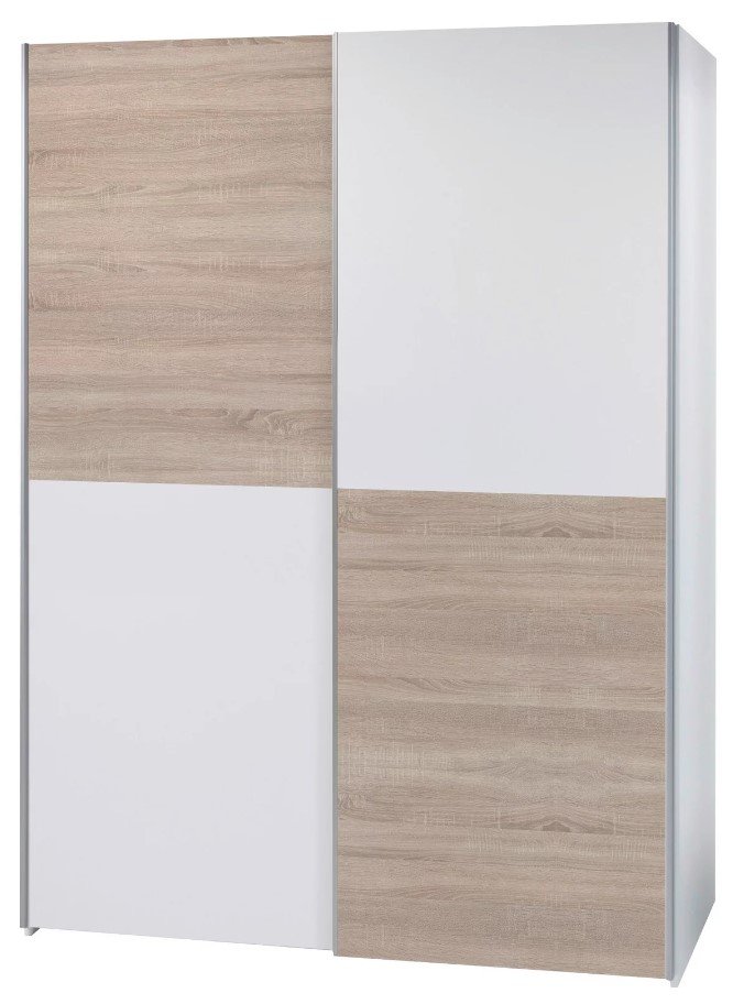 Interiax Armoire 'Emma' à Portes Coulissantes avec 2 Cintres et 2 Étagères | Chêne Sonoma | 195x170x57,5 cm