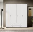 Interiax Wardrobe 'Saar' – 4 Doors, 2 Drawers, 2 Hangers & 4 Shelves | White | 177x160x52 cm thumbnail