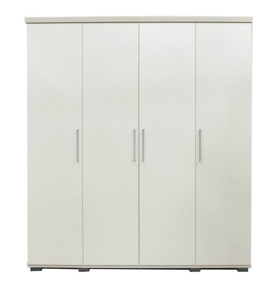 Interiax Armoire 'Mila' - 4 portes, 1 cintre et 6 étagères | Blanc | 183x160x52 cm