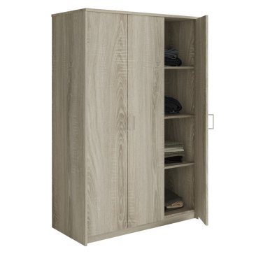 Interiax Kledingkast 'Amelie' &ndash; 3 Deuren, 1 Hanger & 4 Legplanken | Sonoma Eik | 180x120x54 cm