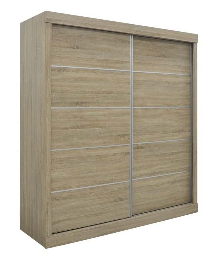 Interiax Wardrobe 'Mila' – Sonoma Oak Sliding-door Wardrobe With 1 Hanger & 4 Shelves | 197.5x182.5x52.5 cm