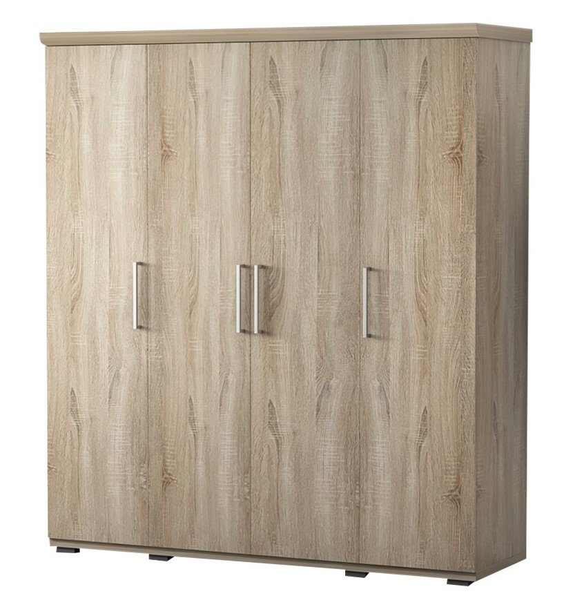 Interiax Wardrobe 'Mila' – 4 Doors, 1 Hanger & 6 Shelves | Sonoma Oak | 183x160x52cm