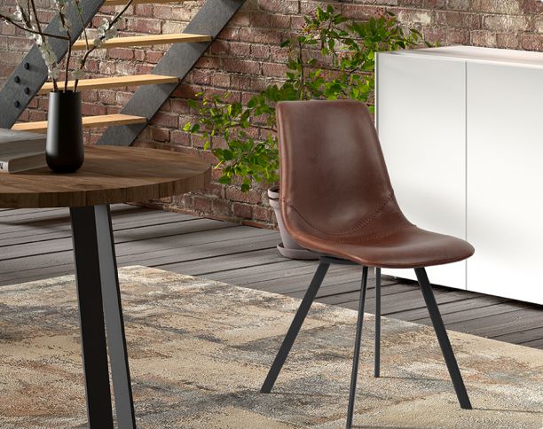 Modern living room with brown leather chair