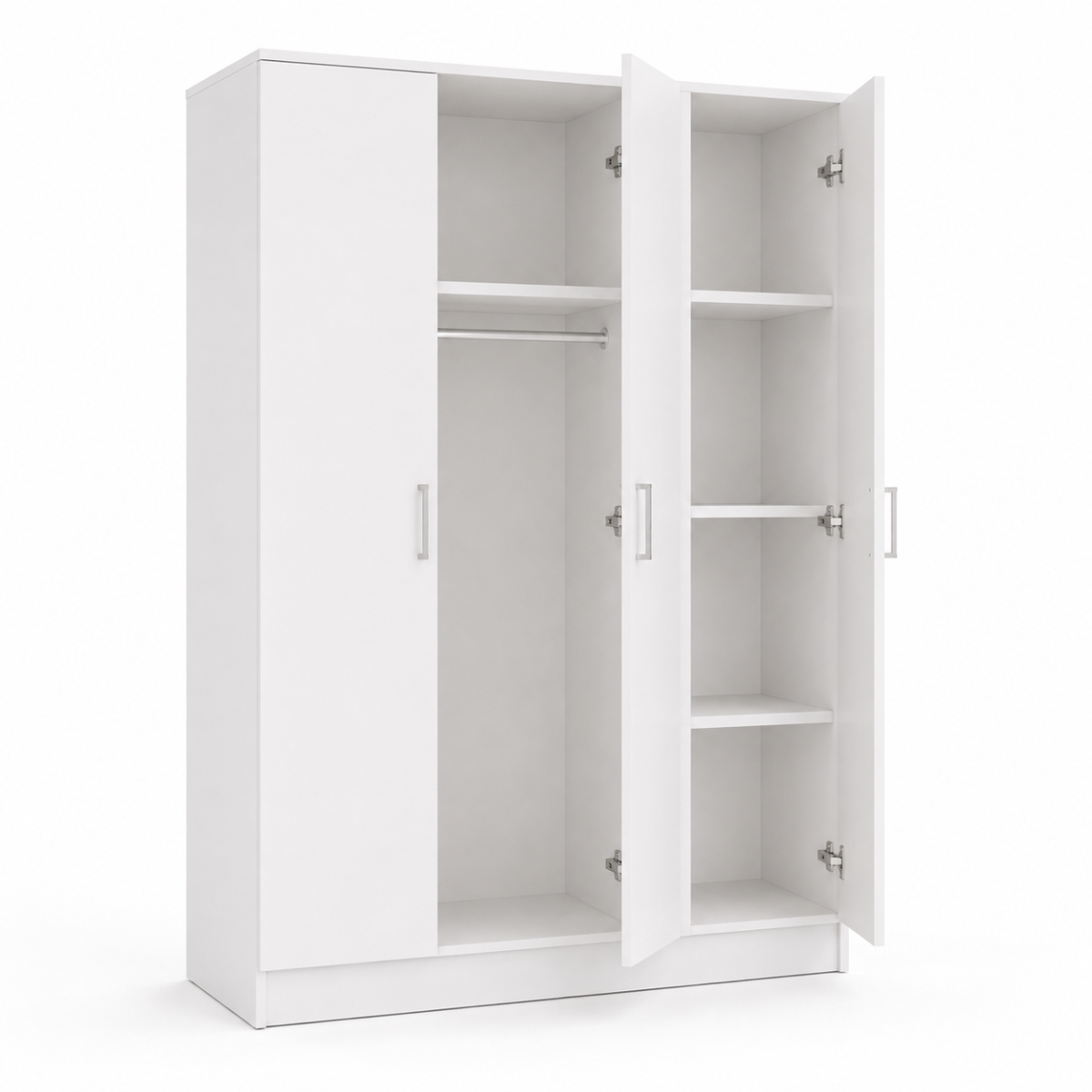 Interiax Kledingkast 'Amelie' – 3 Deuren, 1 Hanger & 4 Legplanken | Wit | 180x120x54 cm
