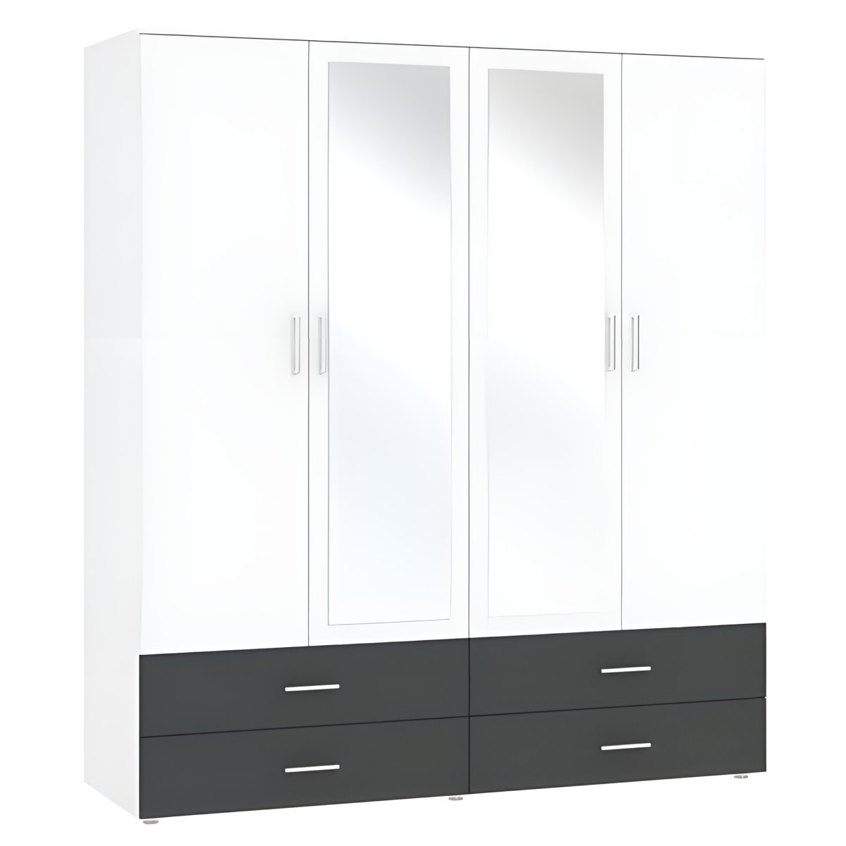 Interiax Kledingkast 'Modena' 4 Deuren, 4 Laden En 2 Spiegels | Wit/Antraciet | 188x168x52 cm