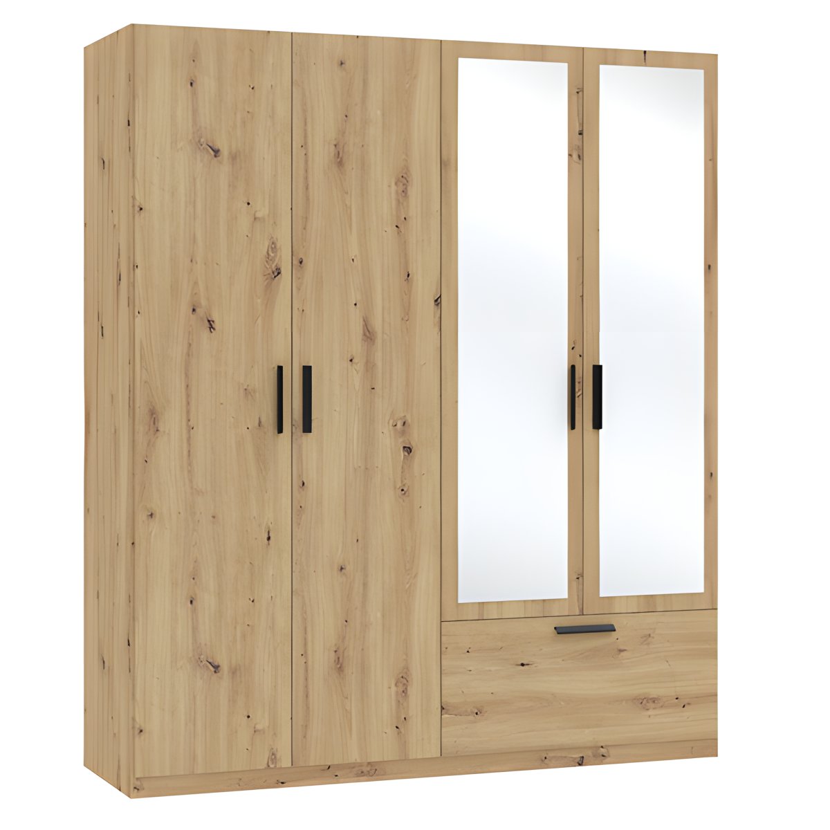 Interiax Wardrobe 'Siena' 4 Doors, 1 Drawer and 2 Mirrors | Artisan Oak | 210x180.4x54 cm