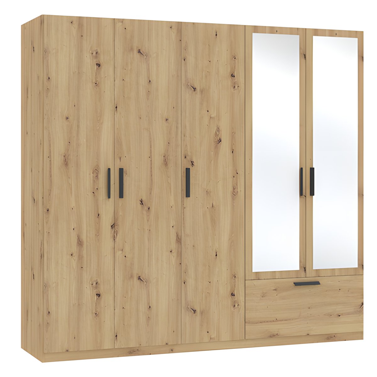 Interiax Wardrobe 'Siena' 5 Doors, 1 Drawer and 2 Mirrors | Artisan Oak | 210x225x54 cm