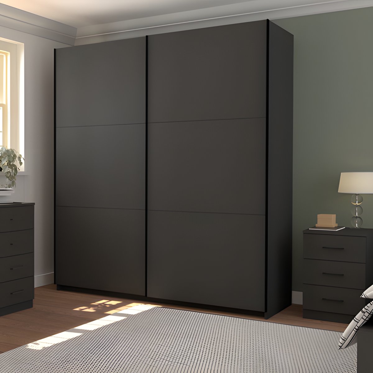 Interiax Kledingkast 'Bolzano' 2 Schuifdeuren | Antraciet | 200x180x57,7 cm