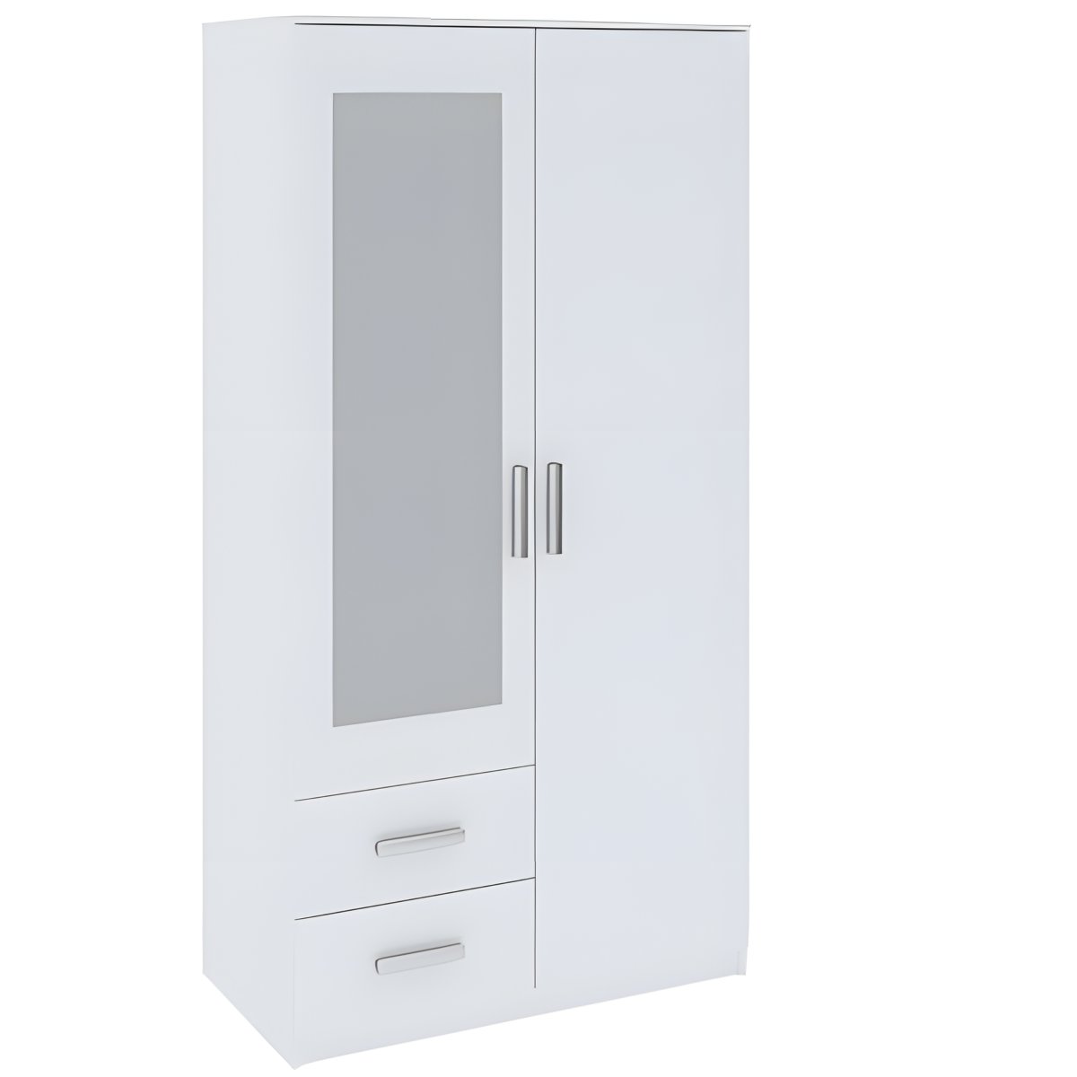 Interiax Kledingkast 'Empoli' 2 Deuren, 2 Laden En 1 Spiegel | Wit | 200,1x100,2x58,3 cm
