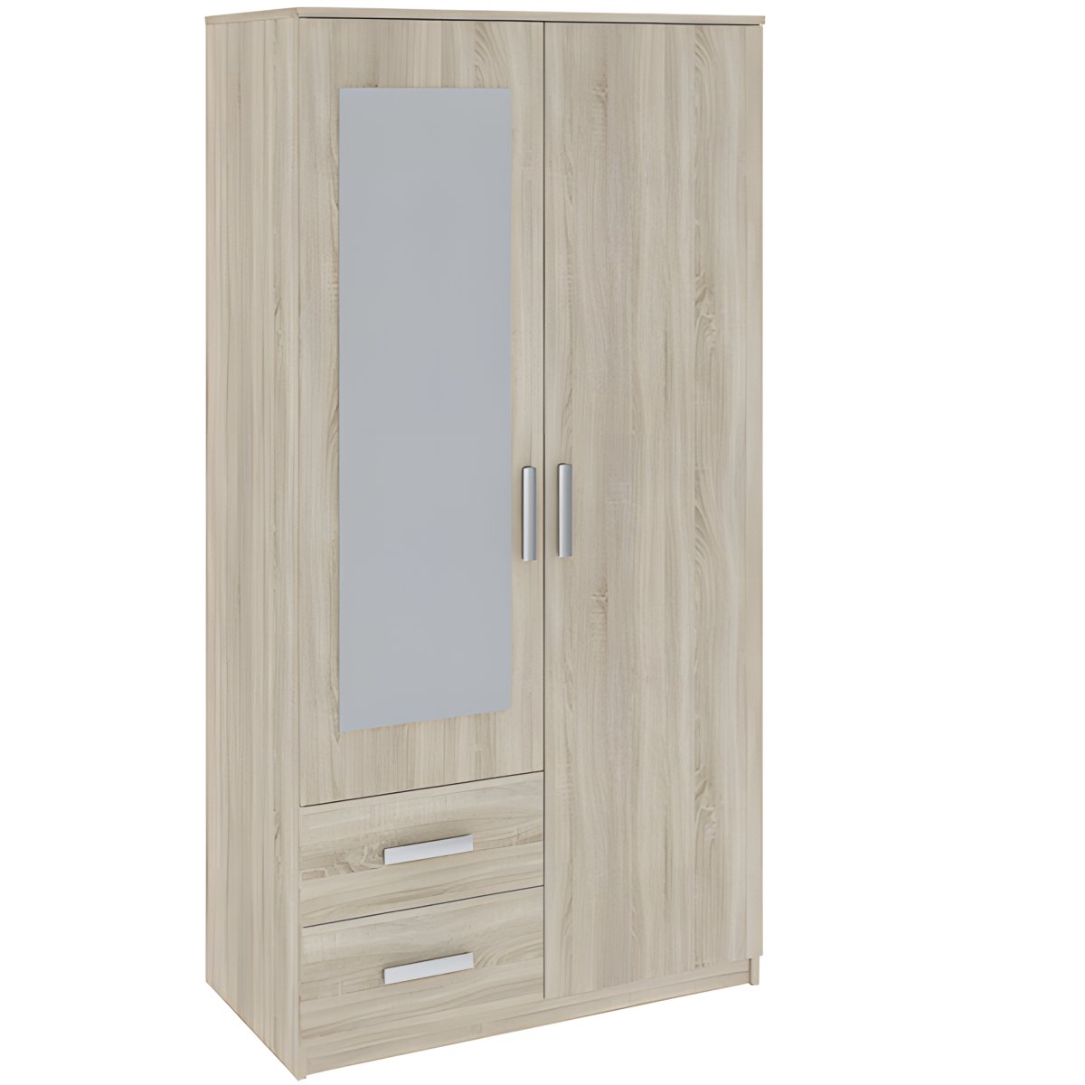 Interiax Kledingkast 'Empoli' 2 Deuren, 2 Laden En 1 Spiegel | Sonoma Eik | 200,1x100,2x58,3 cm