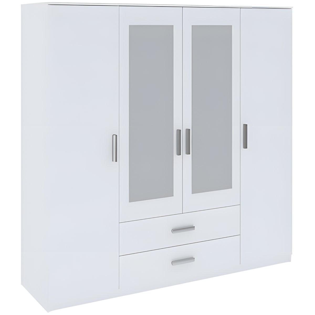 Interiax Kledingkast 'Empoli' 4 Deuren, 2 Laden En 2 Spiegels | Wit | 200,1x200x58,3 cm